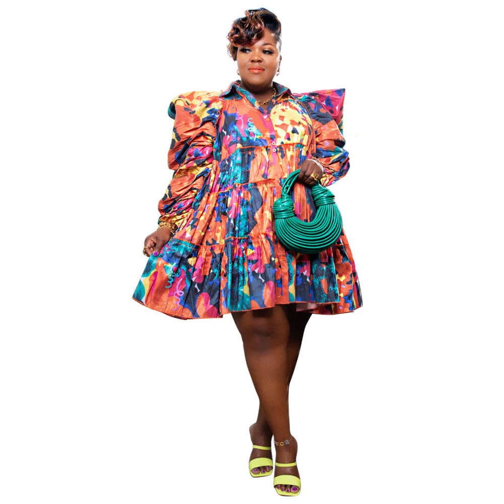 Floral Ruffle Button-Up Dress-Plus