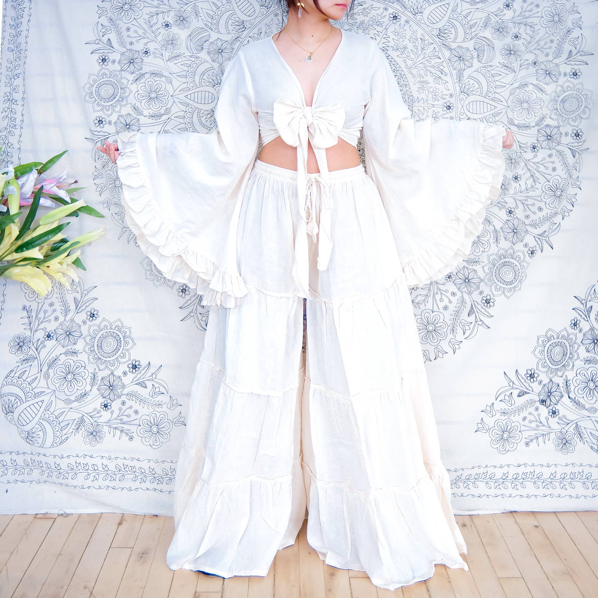 Flowy Tiered Pant with Ruffle Sleeve Set