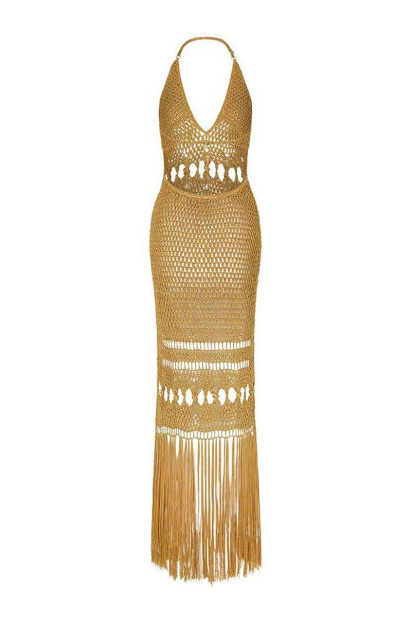 Halter Crochet Fringe Cover-Up Dress