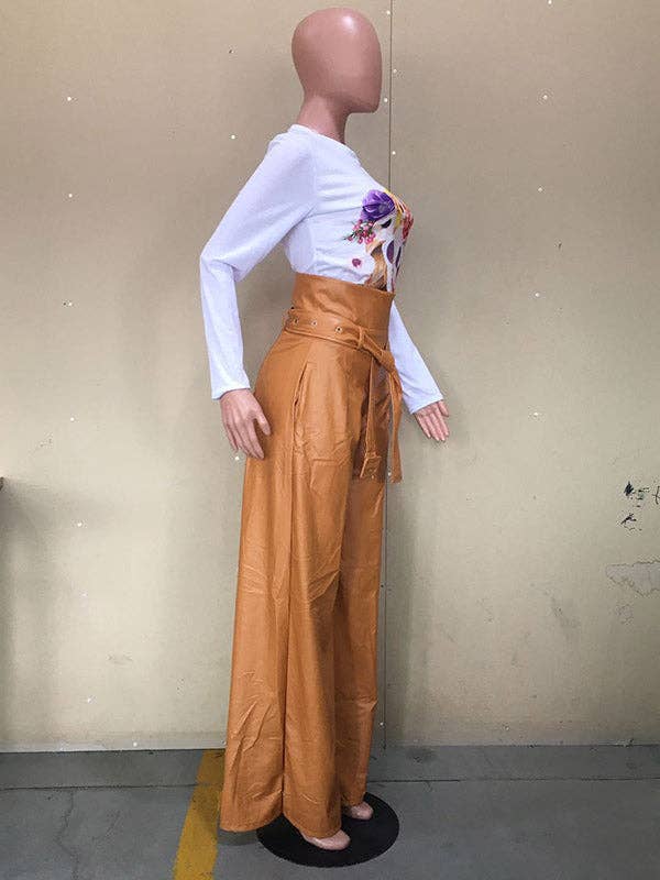 High Waisted Wide Leg Belted Zipper Trousers
