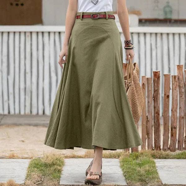 High Waist Flared Solid Color Skirt