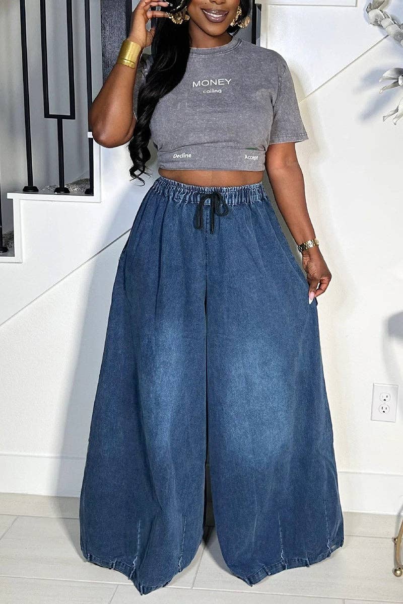 Wide-Leg Denim Pants