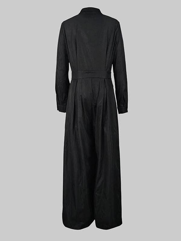 Long Sleeves Loose V-neck Jumpsuit