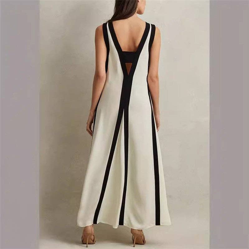 V-Neck Sleeveless Dress With Reversible Color Design