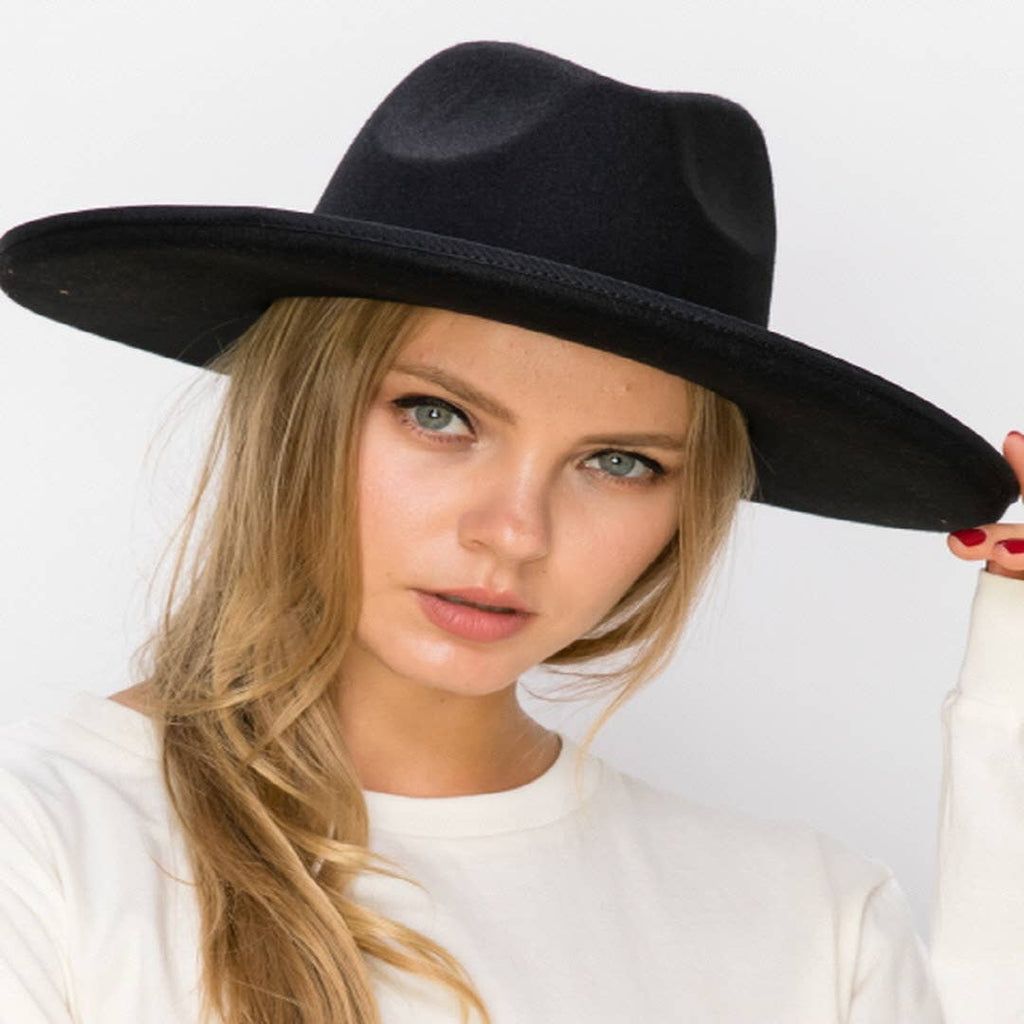 Structured wide brim rancher hat with pencil roll brim