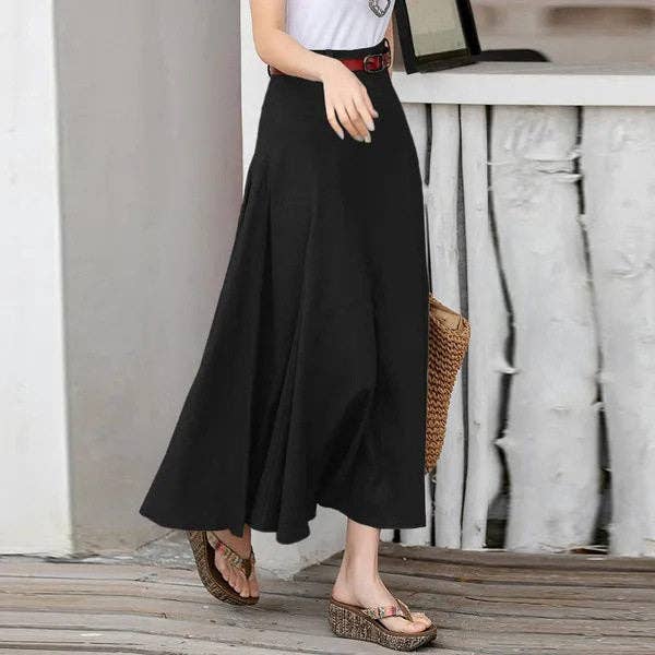 High Waist Flared Solid Color Skirt