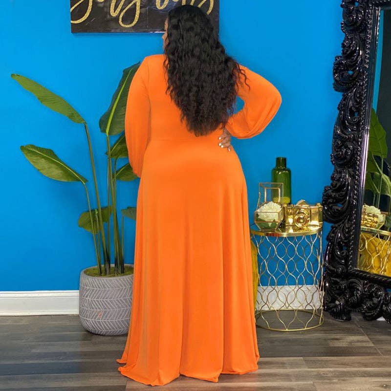 Plus Size Sexy V-Neck Split Maxi Dress