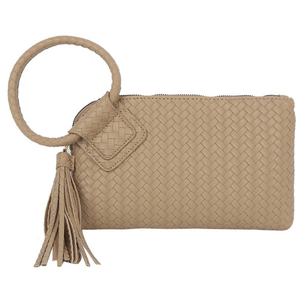 Calin Woven Fringe Cuff Handle Clutch Bag