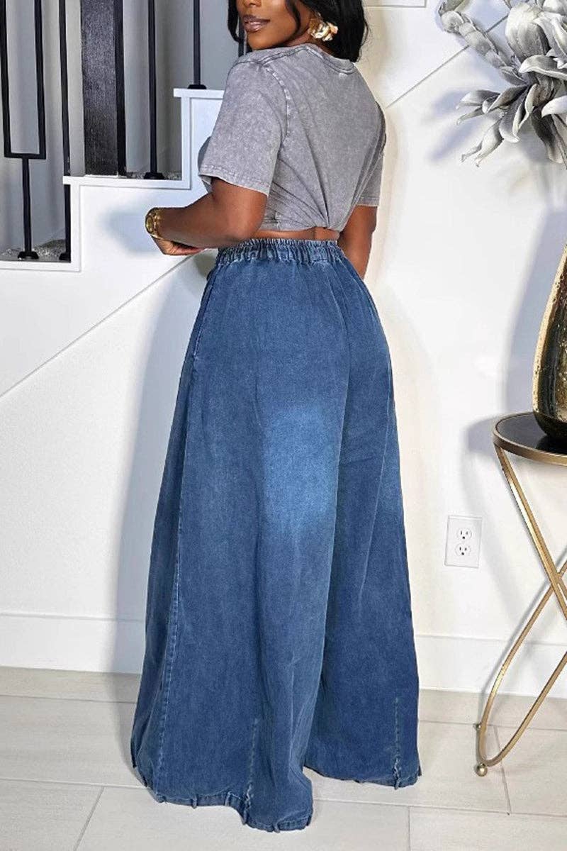 Wide-Leg Denim Pants