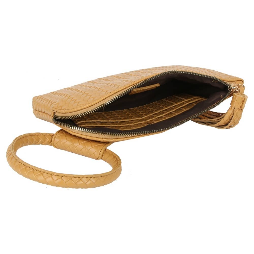 Calin Woven Fringe Cuff Handle Clutch Bag
