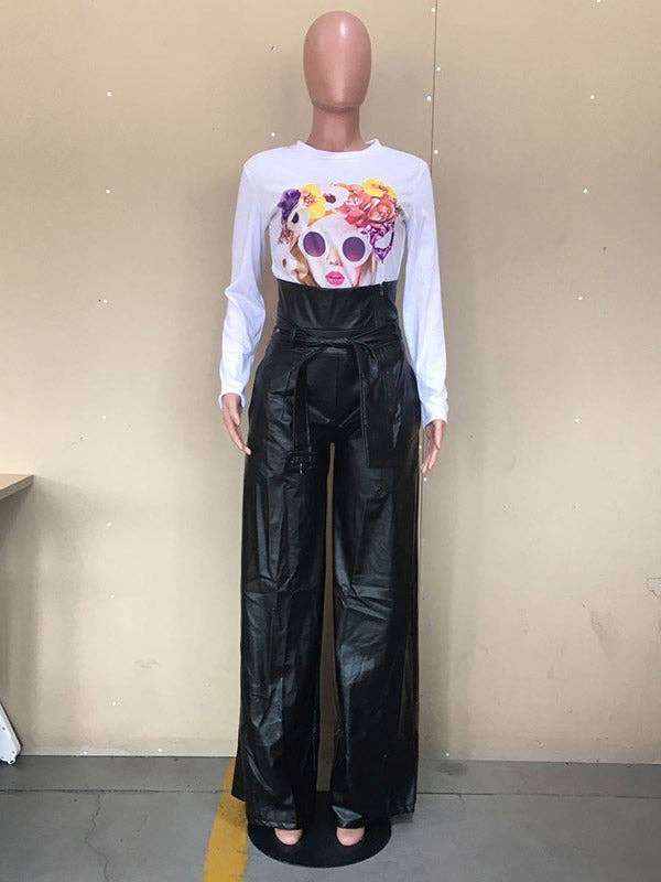 High Waisted Wide Leg Belted Zipper Trousers