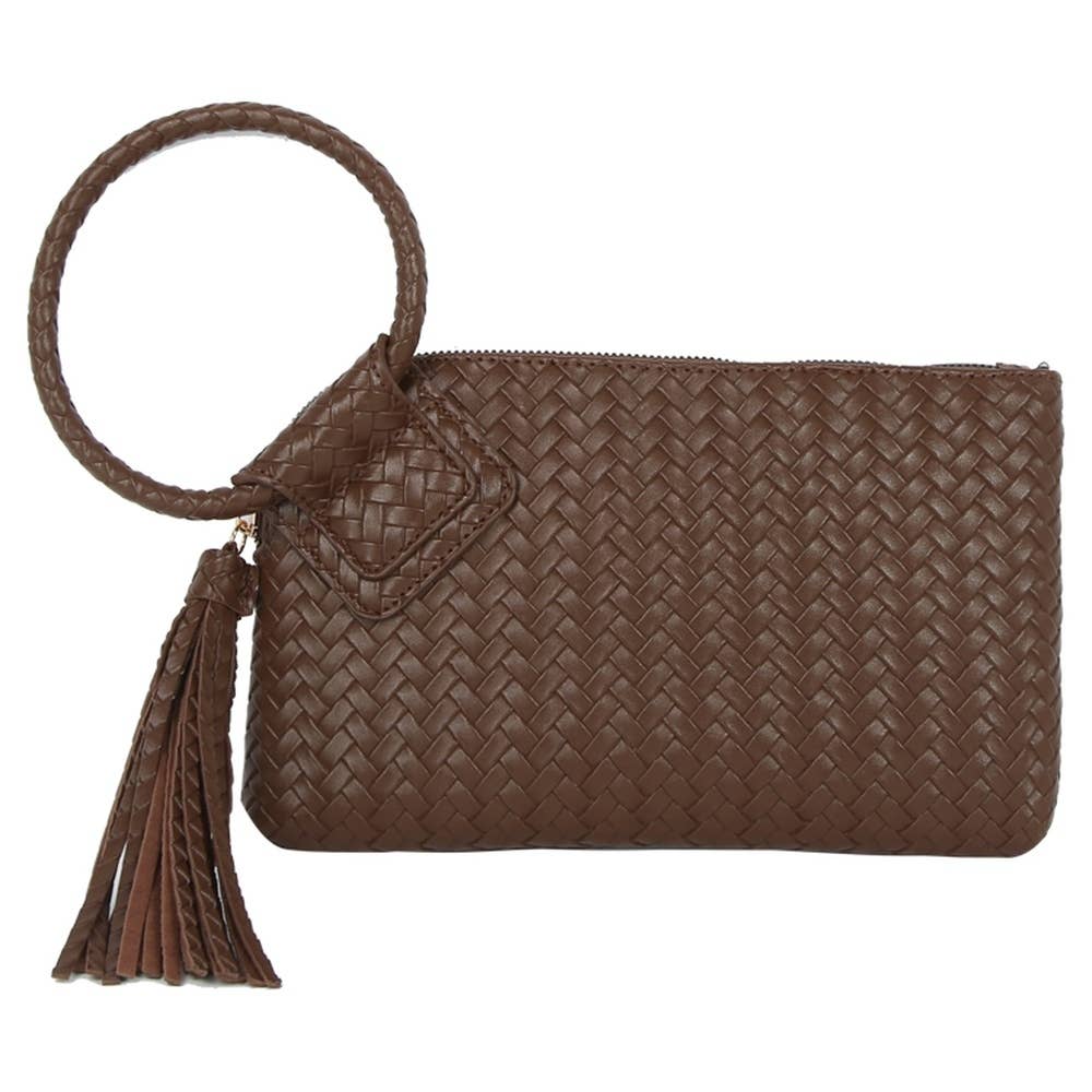 Calin Woven Fringe Cuff Handle Clutch Bag