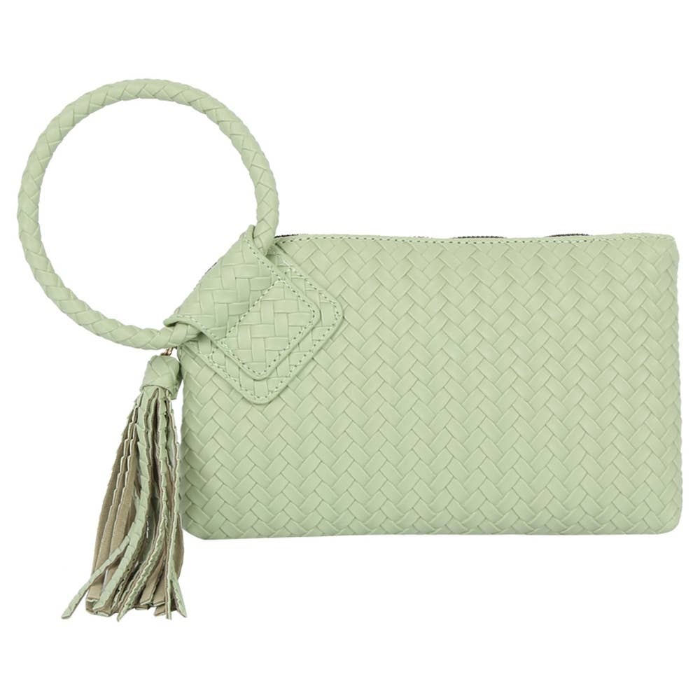 Calin Woven Fringe Cuff Handle Clutch Bag