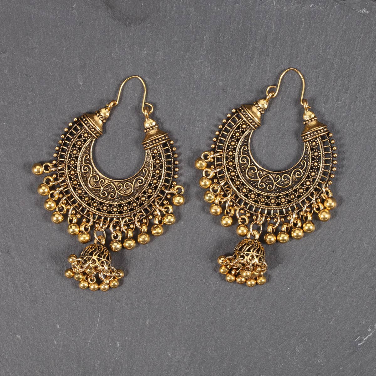 RETRO CRESCENT BELL EARRINGS