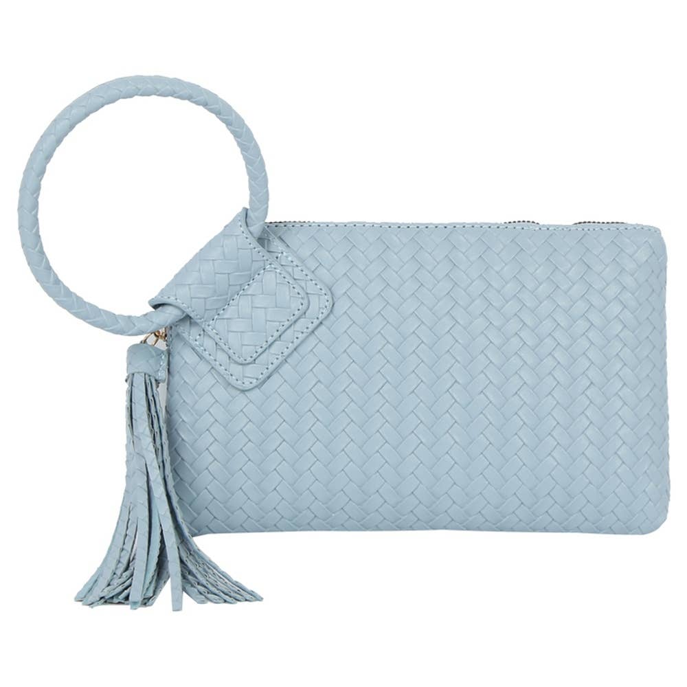 Calin Woven Fringe Cuff Handle Clutch Bag