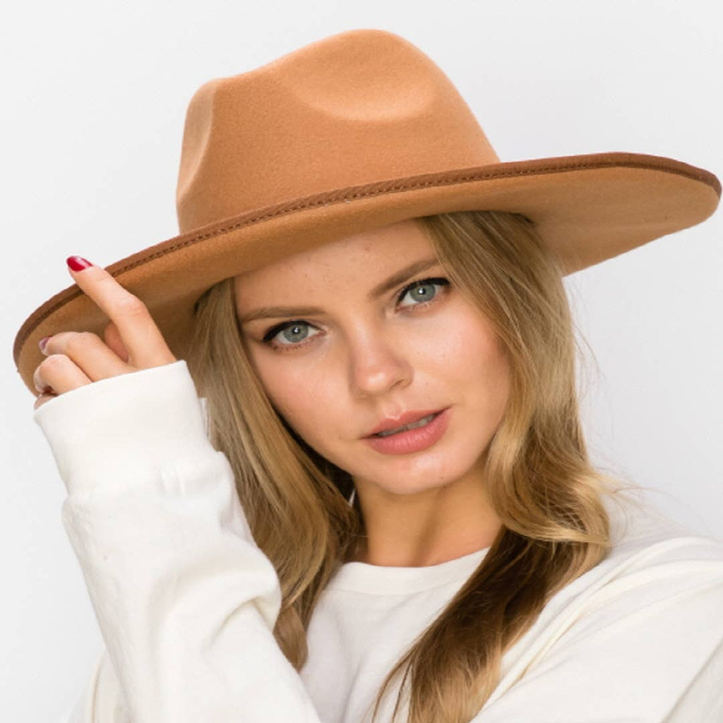 Structured wide brim rancher hat with pencil roll brim