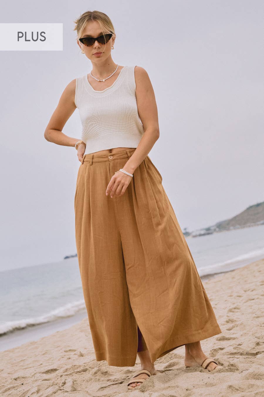 Plus Acid Washed Cotton Palazzo Pants