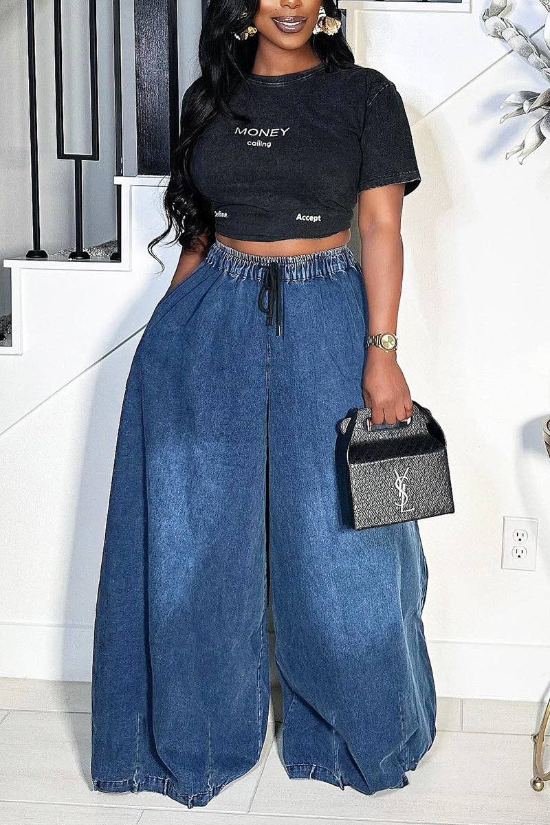Wide-Leg Denim Pants
