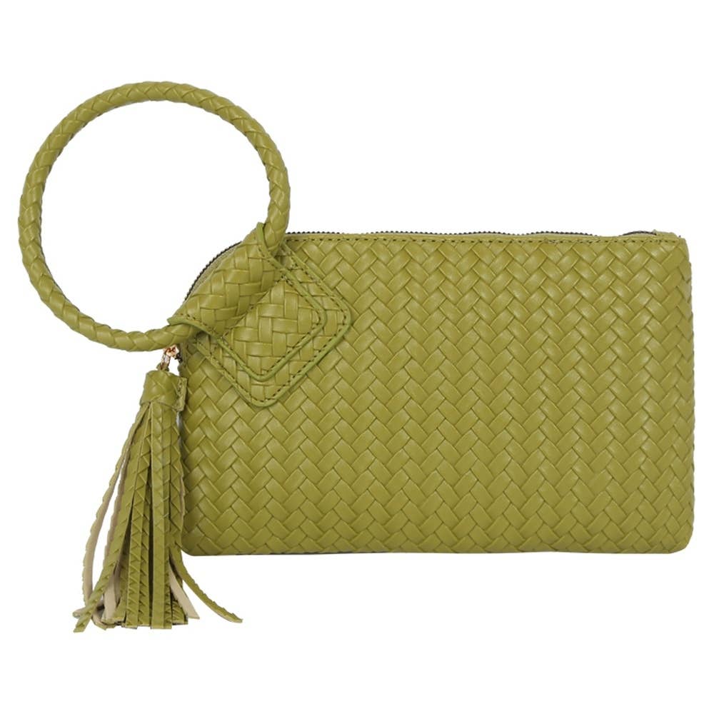 Calin Woven Fringe Cuff Handle Clutch Bag