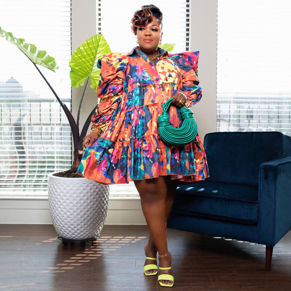 Floral Ruffle Button-Up Dress-Plus