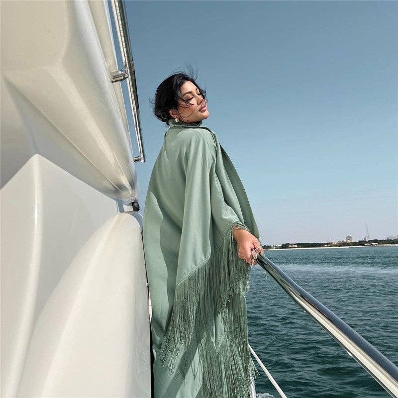 Boho Chic Batwing Sleeve Tassel Maxi Dress