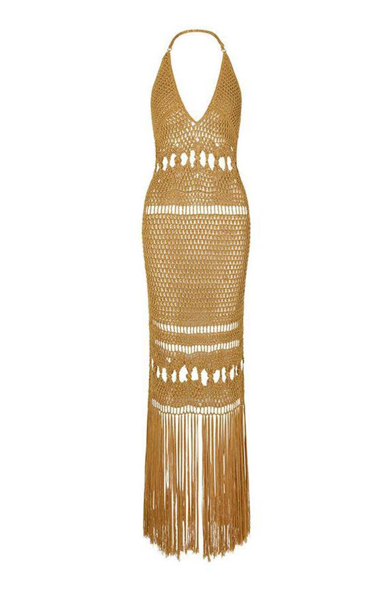 Halter Crochet Fringe Cover-Up Dress
