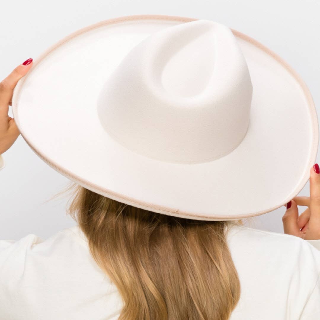 Structured wide brim rancher hat with pencil roll brim