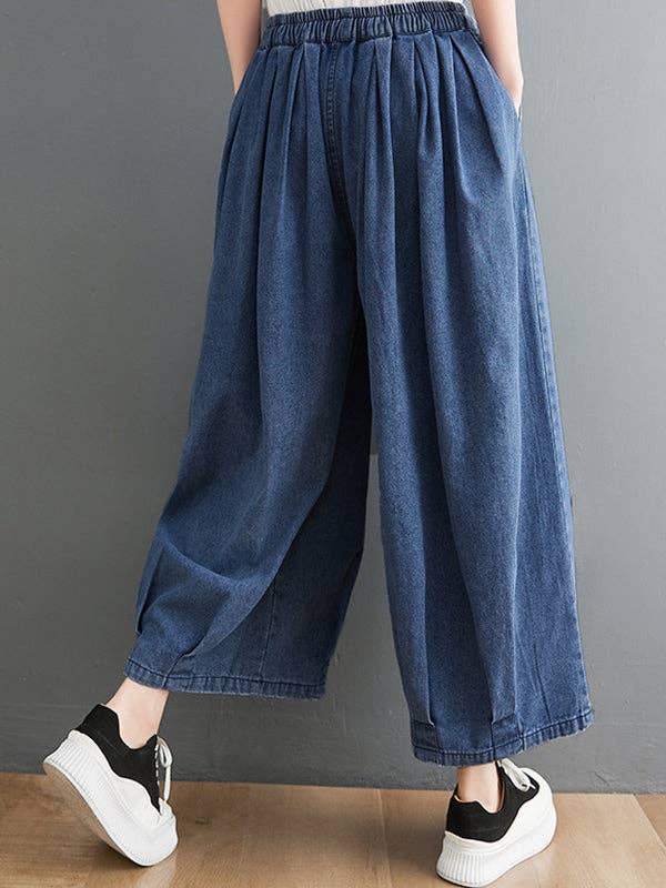 Loose Drawstring Wide Leg Denim Pants