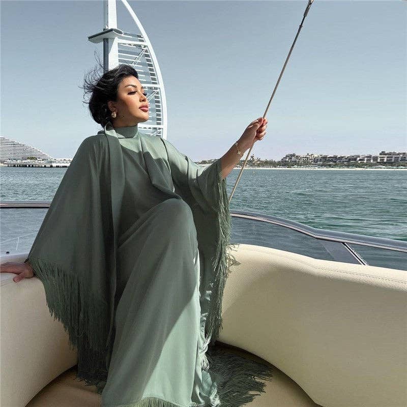 Boho Chic Batwing Sleeve Tassel Maxi Dress