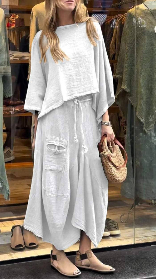 Boho Loose Two-Piece Set with Drawstring Skirt
