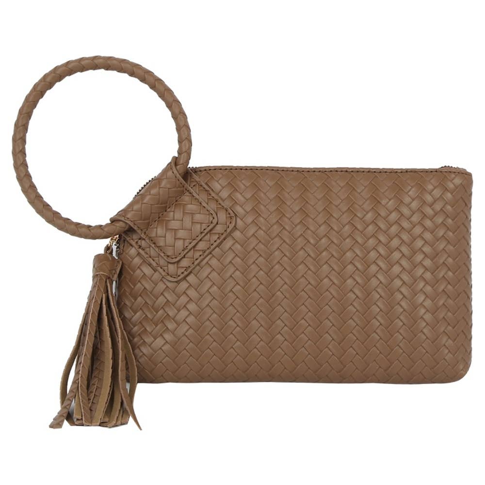 Calin Woven Fringe Cuff Handle Clutch Bag