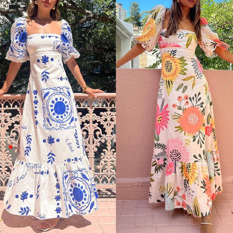 Lantern Sleeve Swing Dress