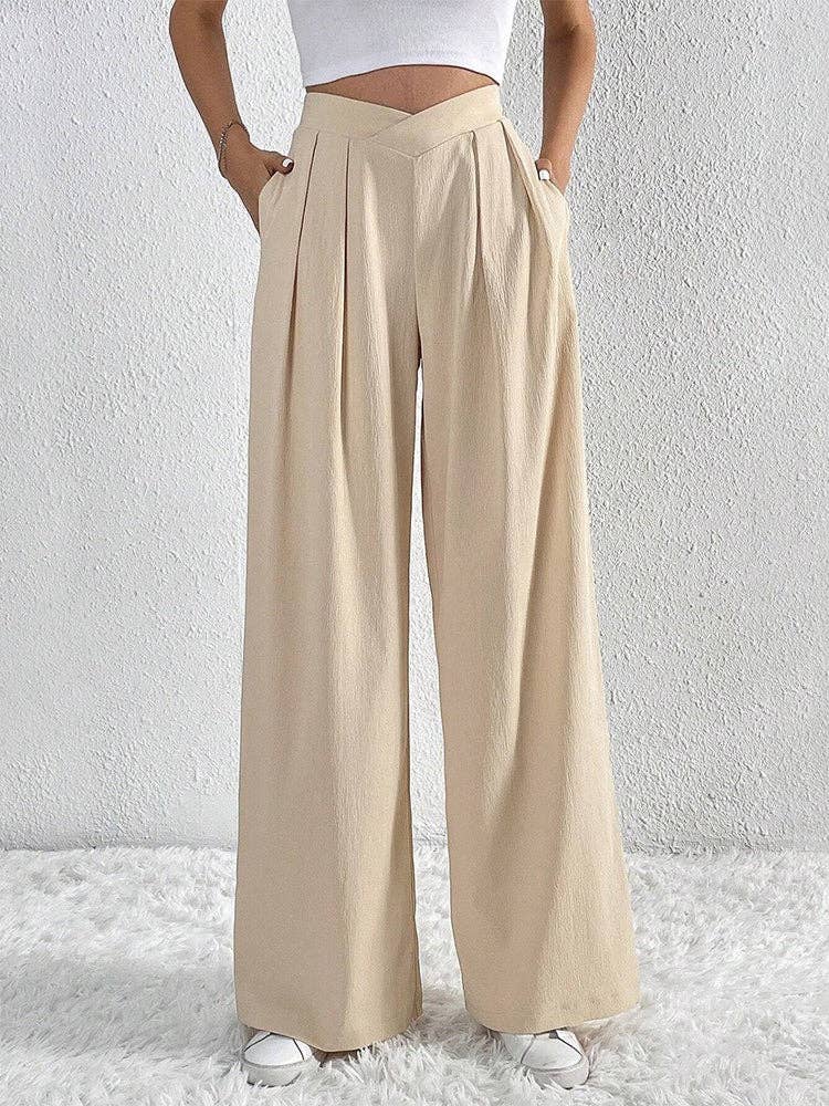 Pleated Wide Leg Work Pants Women N6B041