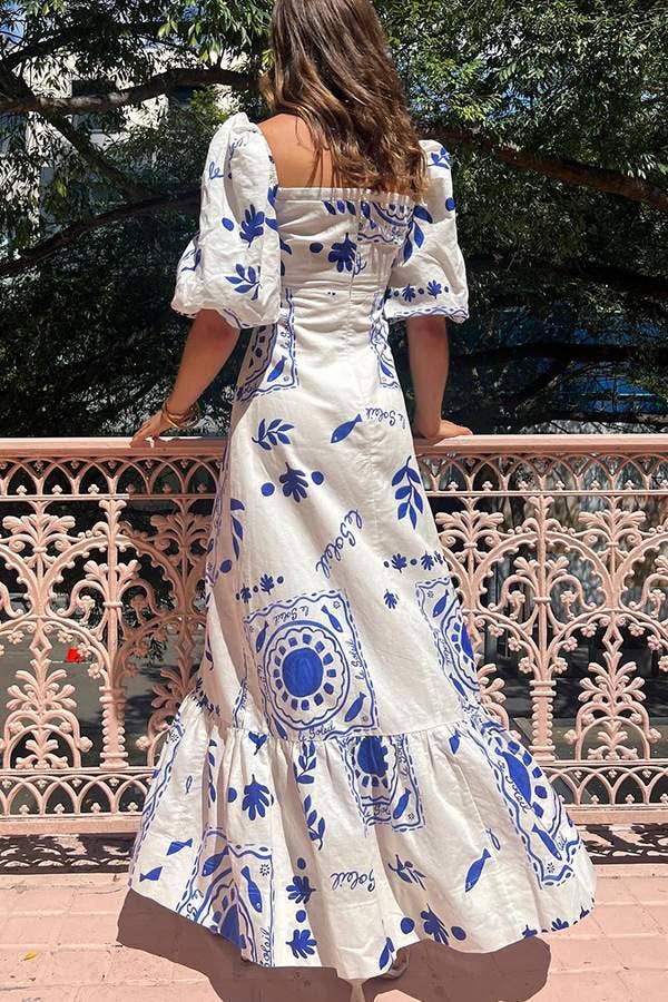 Lantern Sleeve Swing Dress