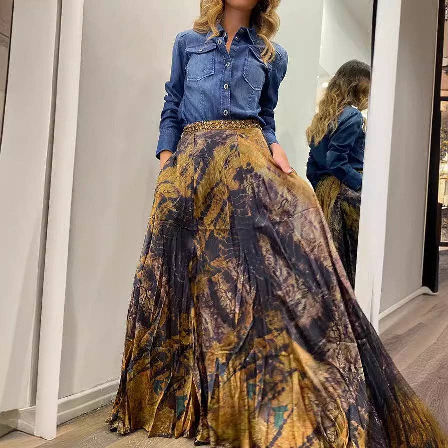 Burnished Print Maxi Skirt