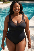 Plus sheer 1-piece swimsuit