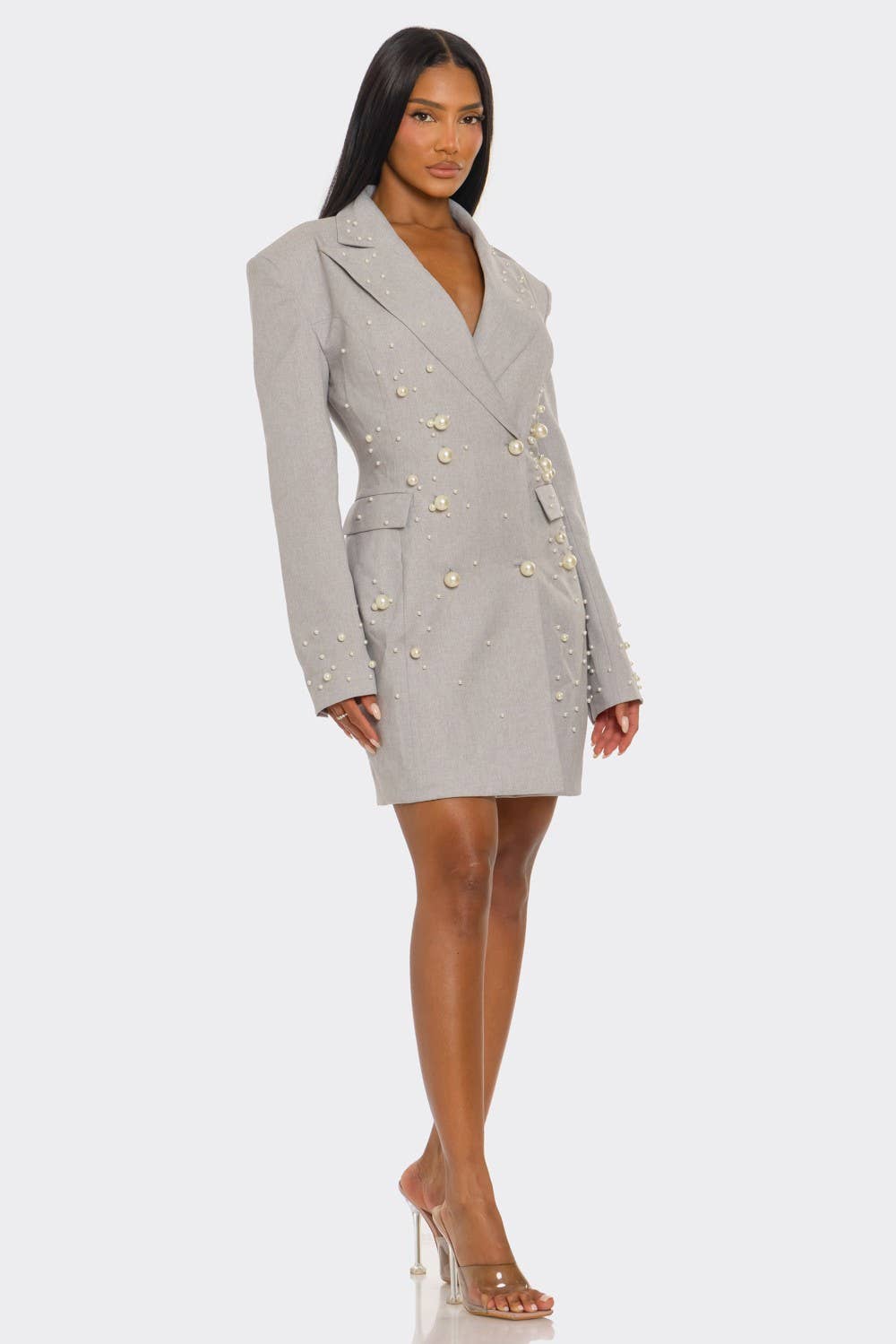 Monet Pearl Embellished Blazer Dress