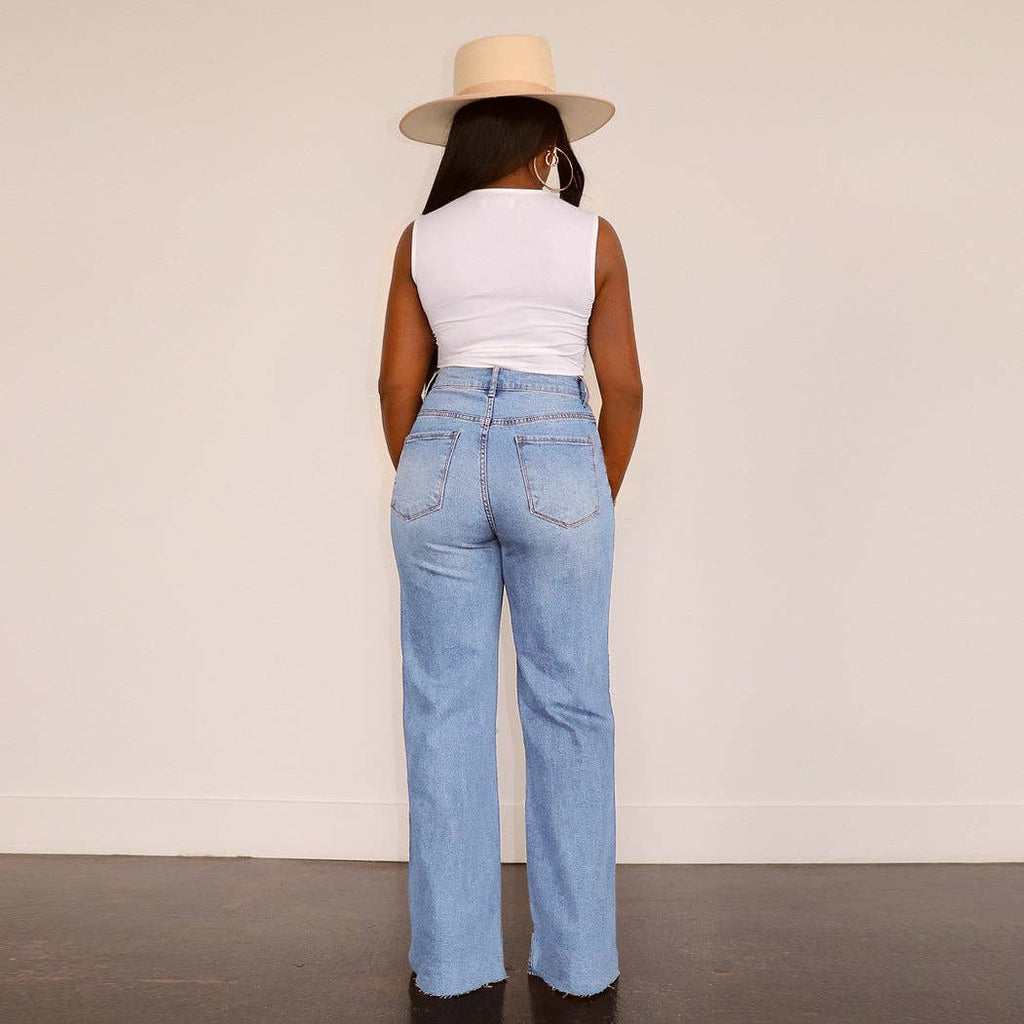 Distressed Wide Leg Jeans Women Casual Cotton Pants