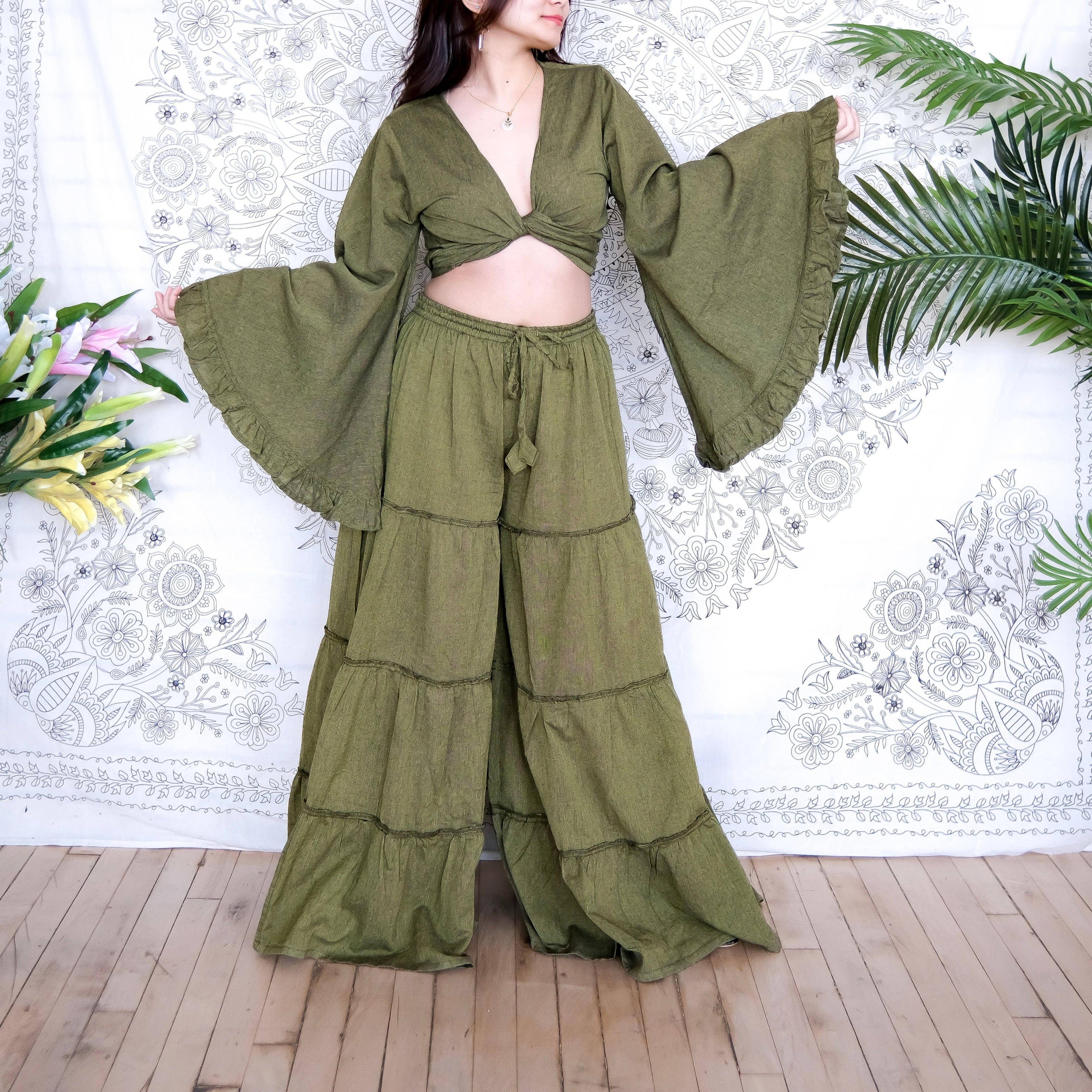 Flowy Tiered Pant with Ruffle Sleeve Set