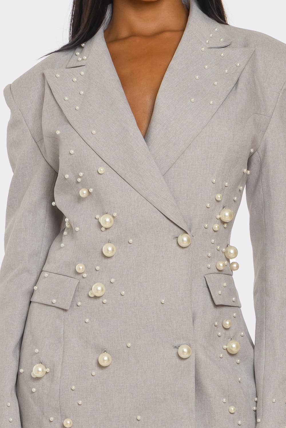 Monet Pearl Embellished Blazer Dress