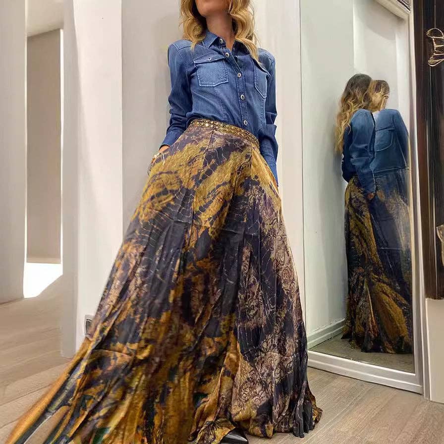 Burnished Print Maxi Skirt