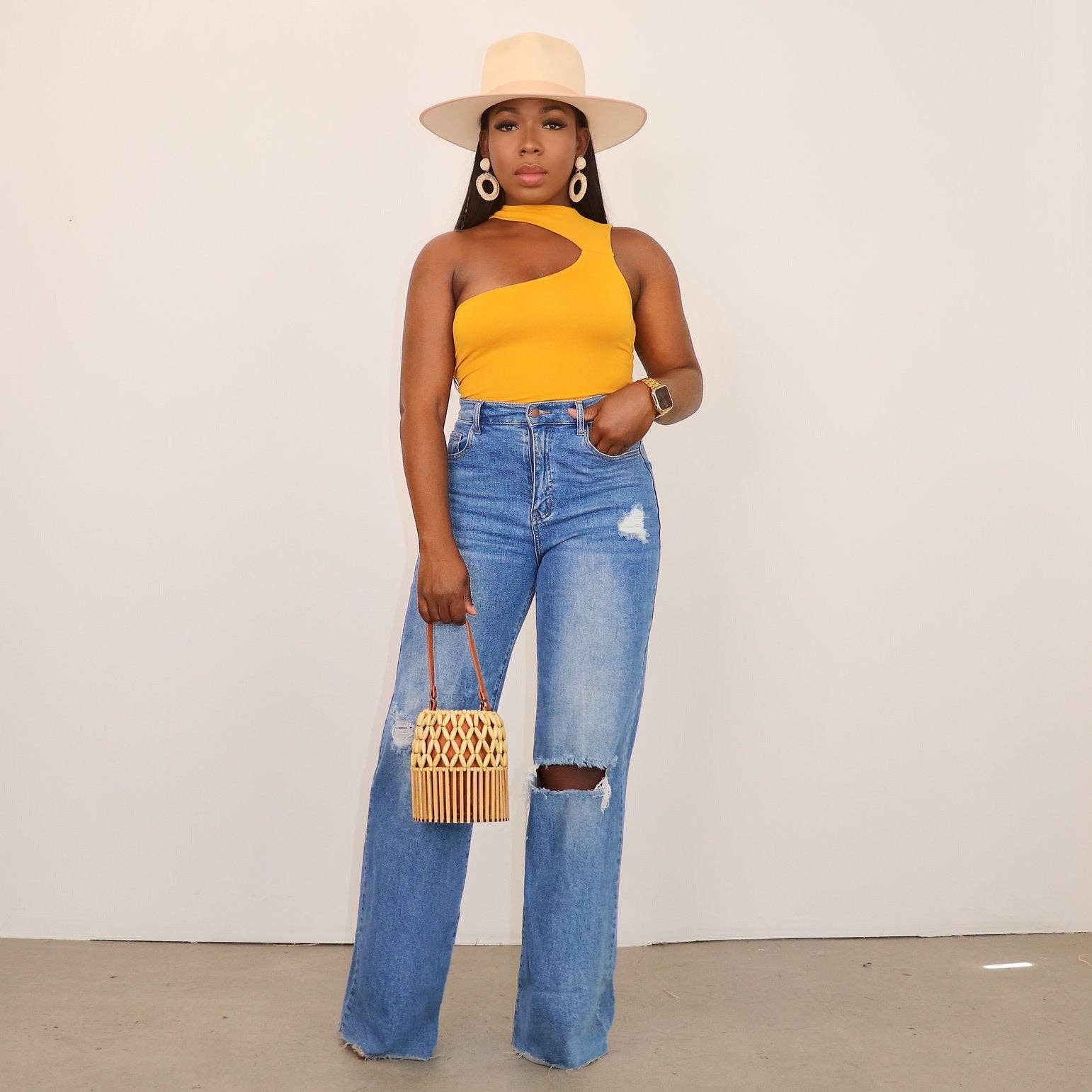 Distressed Wide Leg Jeans Women Casual Cotton Pants