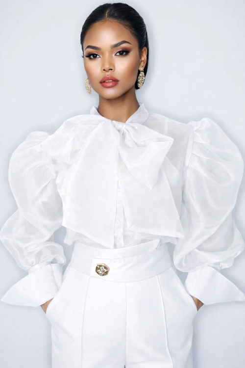 A95016 SHEER PUFF SLEEVE TOP (LILAC, WHT, BLK)