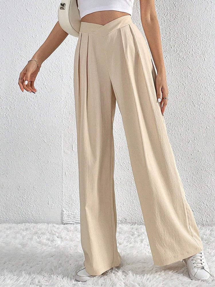 Pleated Wide Leg Work Pants Women N6B041