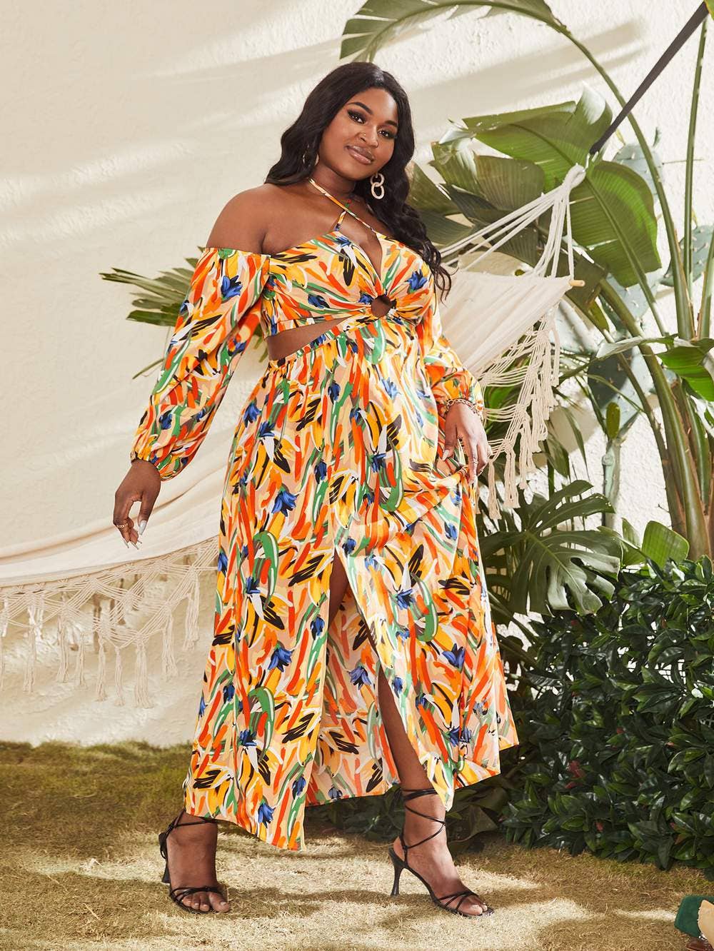 Floral Halter Thigh-high Cut-out Dress
