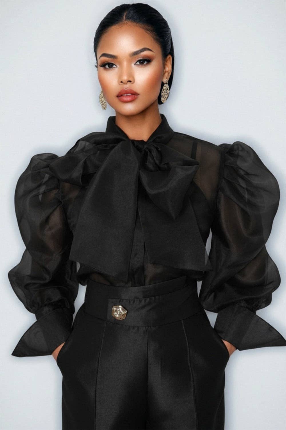 A95016 SHEER PUFF SLEEVE TOP (LILAC, WHT, BLK)