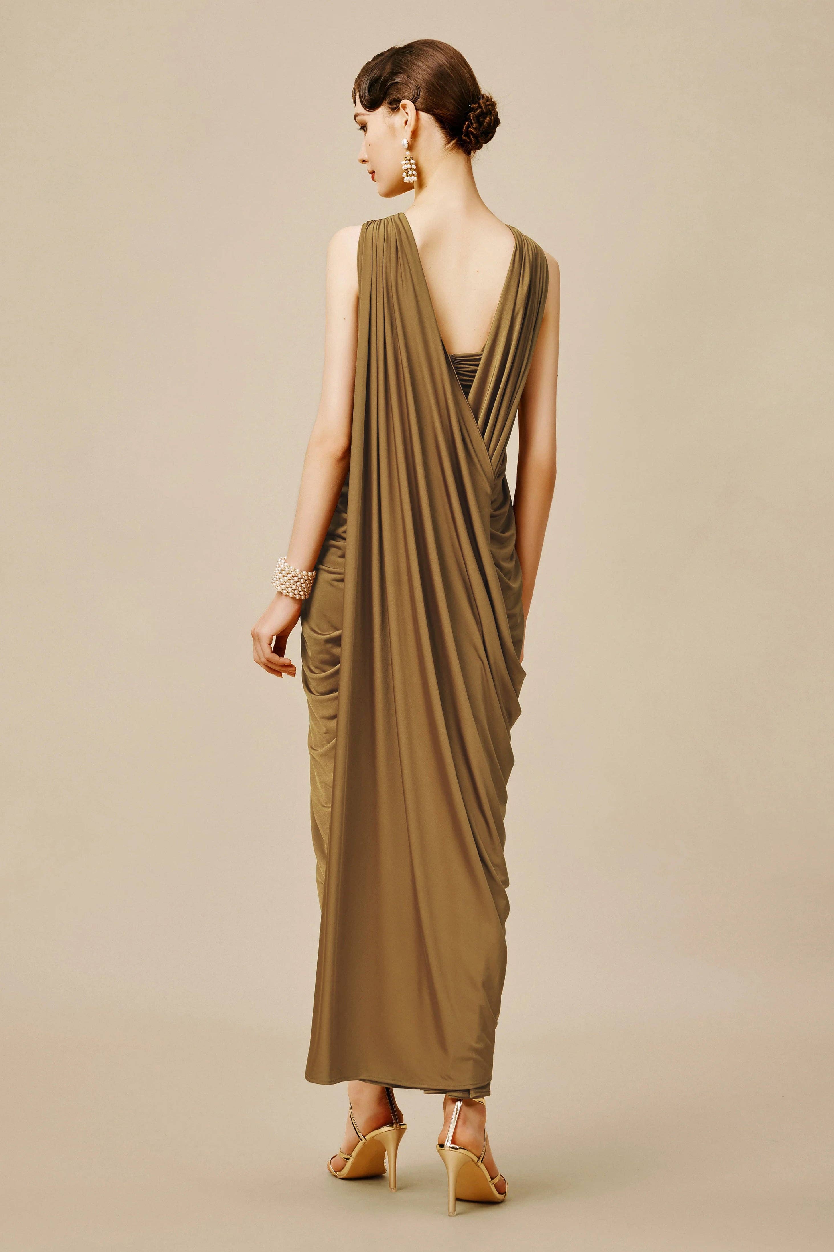 Crisscross-Draped Evening Gown