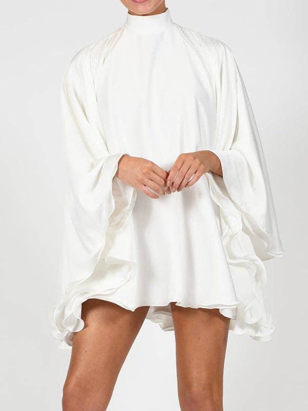 High-Neck Backless Flared Sleeve Mini Dress