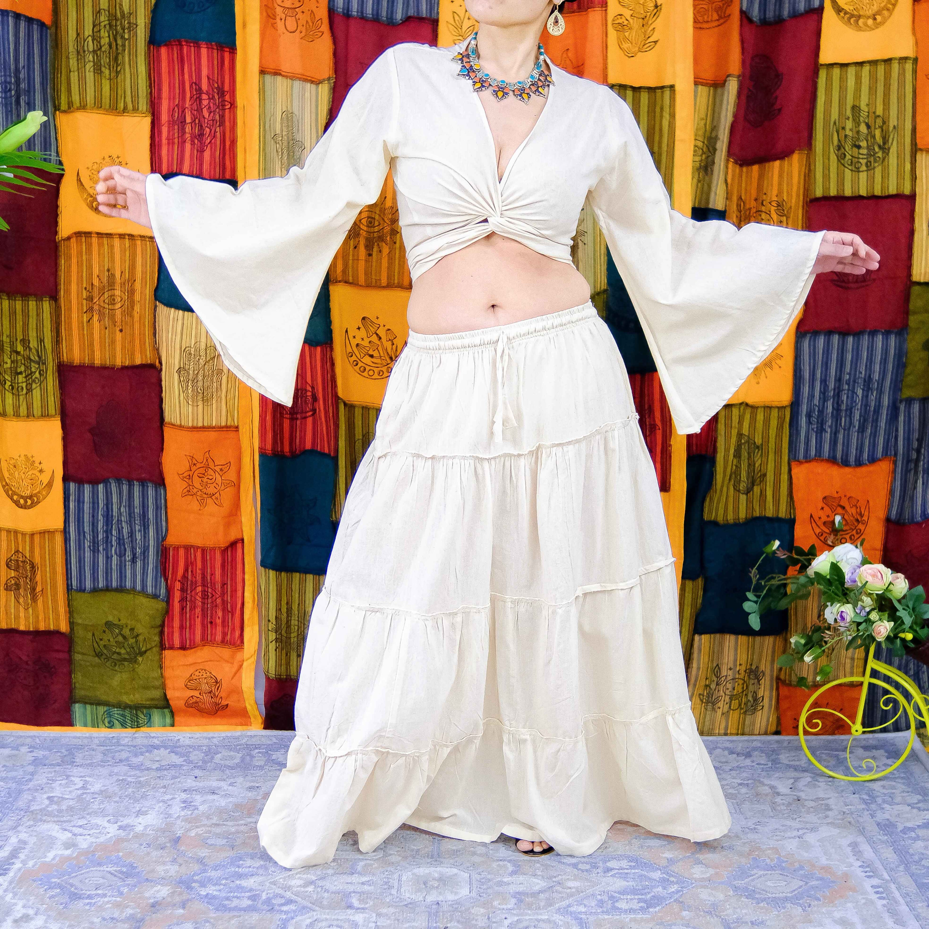 Flowy Tiered Skirt with Flare Sleeve Top Set
