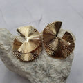 Gold Textured Fan Disc Earrings